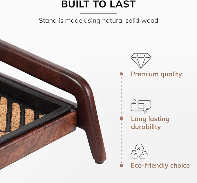 Anji Mountain Heavy Duty Waterproof Wooden Shoe Storage Mat Organizer/Boot Storage Tray Multi Use for Entryway with Coir, Tan and Black Diamond Insert, 1 Tier, Fits 3 Pair (36.5" Wide)