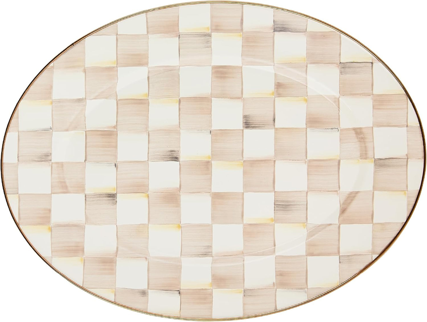 MACKENZIE-CHILDS Enamel Oval Platter, Serving Plate for Entertaining, Medium, Brown-and-White Mocha Check
