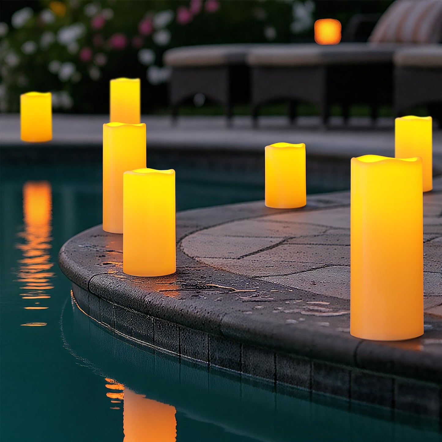 Amagic 3 Pack 4"x 6"8" 10" Outdoor Plastic Electric flameless Candles with Remote Control and Timer, Battery Operated Flickering LED Pillar Fake Candle for Home, Wedding Decor, Ivory