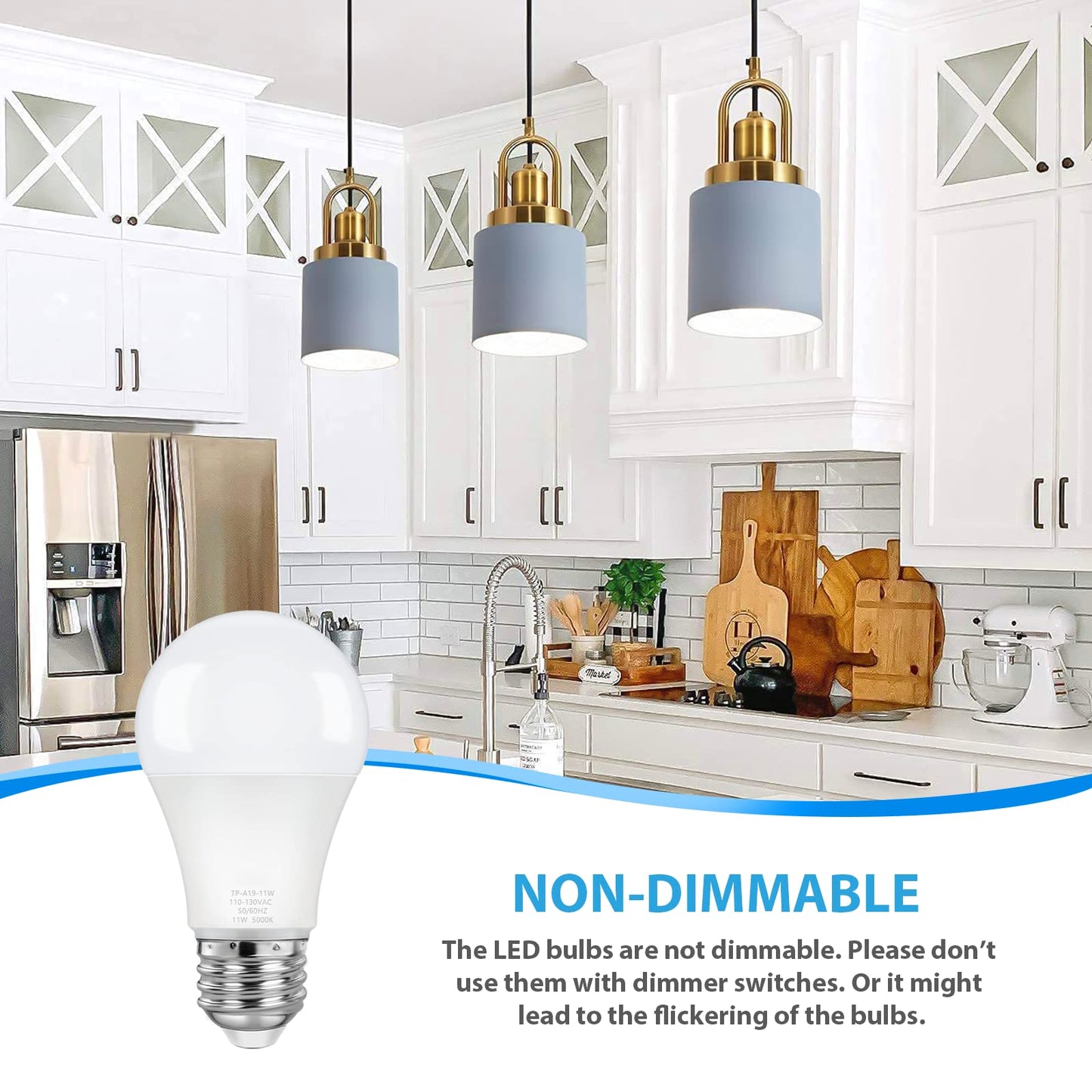 ASOMST 4-Pack A19 LED Light Bulbs, 100W Equivalent LED Bulb, 5000K 1100Lumen Light Bulb 11W, Non-Dimmable E26 Frosted Lighting, CRI 85+, No Flicker
