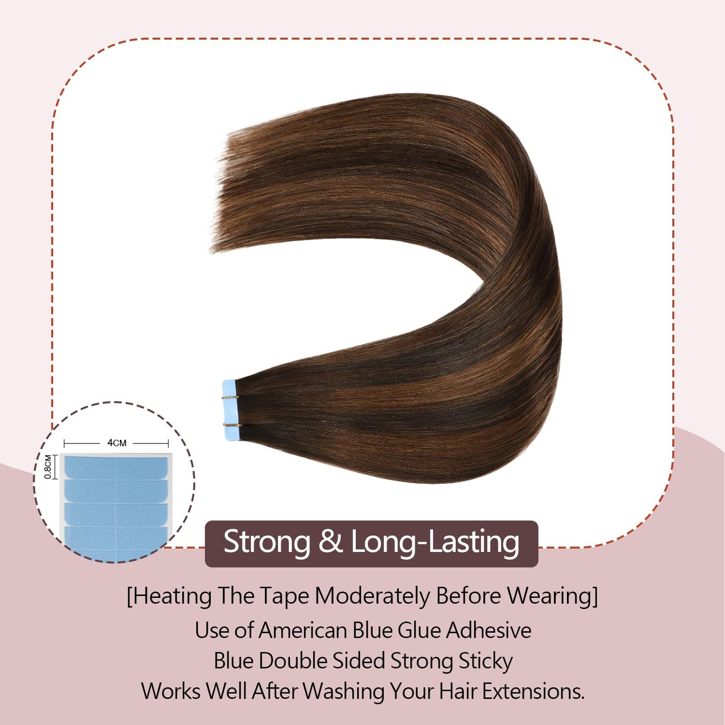 Sunya Tape in Hair Extensions Human Hair Balayage Dark Brown to Chestnut Brown 24 Inch 50g/pack 20pcs Straight Seamless Skin Wef
