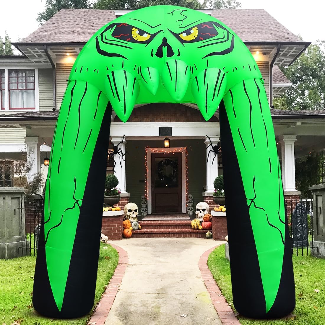 COMIN 10 FT Halloween Inflatables Archway Outdoor Decorations Blow Up Yard Monster Mouth Archway with Built-in LEDs for Indoor Party Garden Lawn Decor