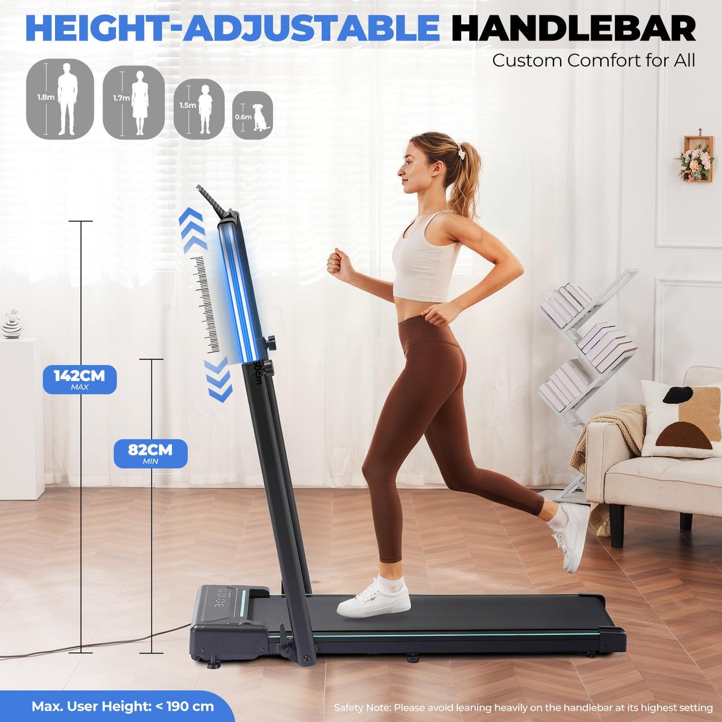 Gorise Walking Pad with Incline & Height-Adjustable Handlebar, 5-in-1 Foldable Treadmill for Home & Office, Portable Under Desk Treadmill 350LB with Remote Control LED Display Green