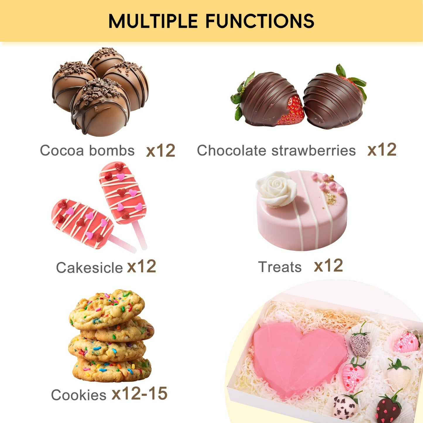 TOMNK 7pcs Cookie Boxes, 12x8x2.5 Inches White Bakery Boxes with 3 Style Window for Chocolate Covered Strawberries, Treats, Breakable Heart, Pastries, Desserts and Cake Pops