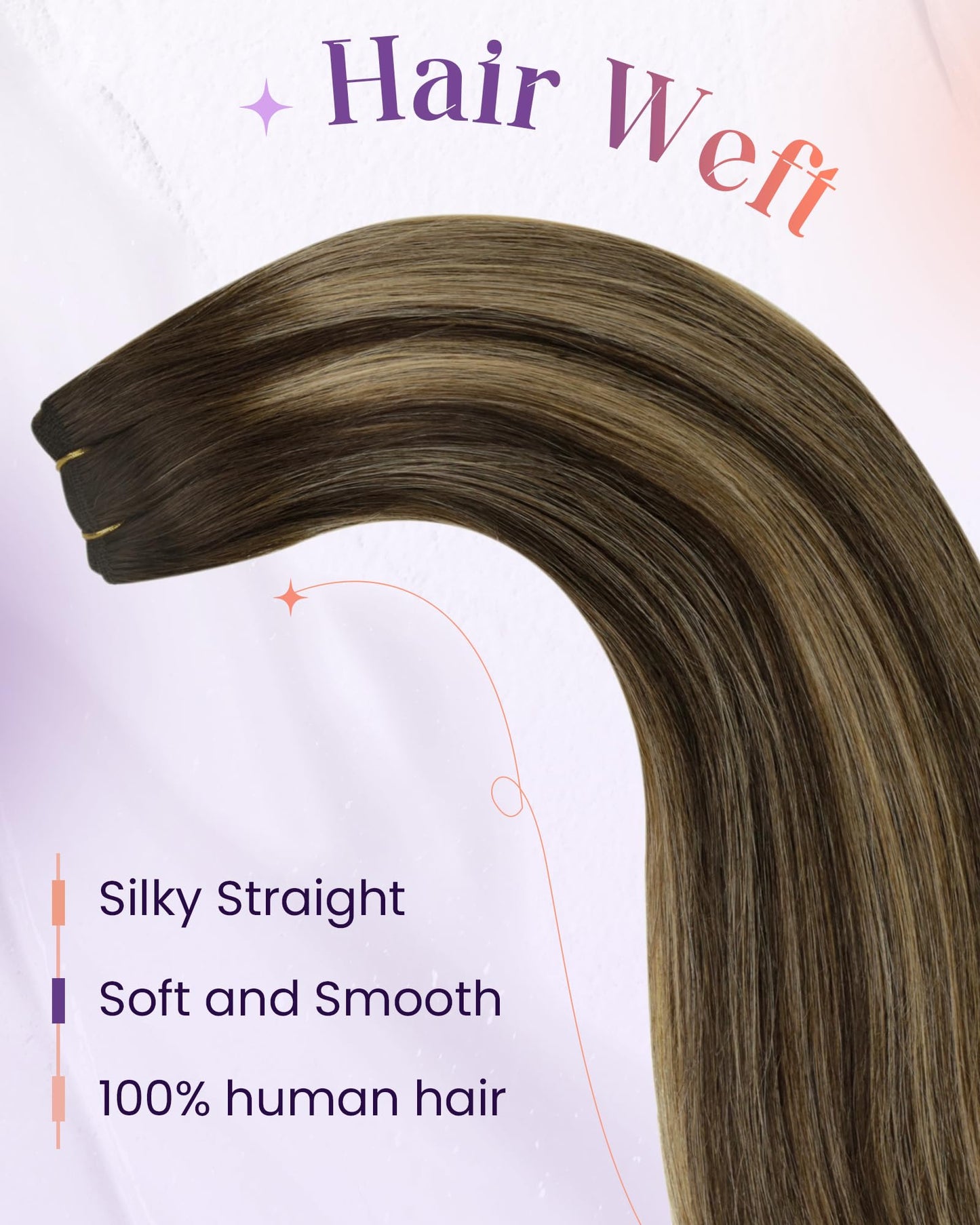 LaaVoo Sew in Hair Extensions Real Human Hair Straight Weft Extensions Brown Balayage Caramel Blonde Mix Brown Sew in Weft Hair