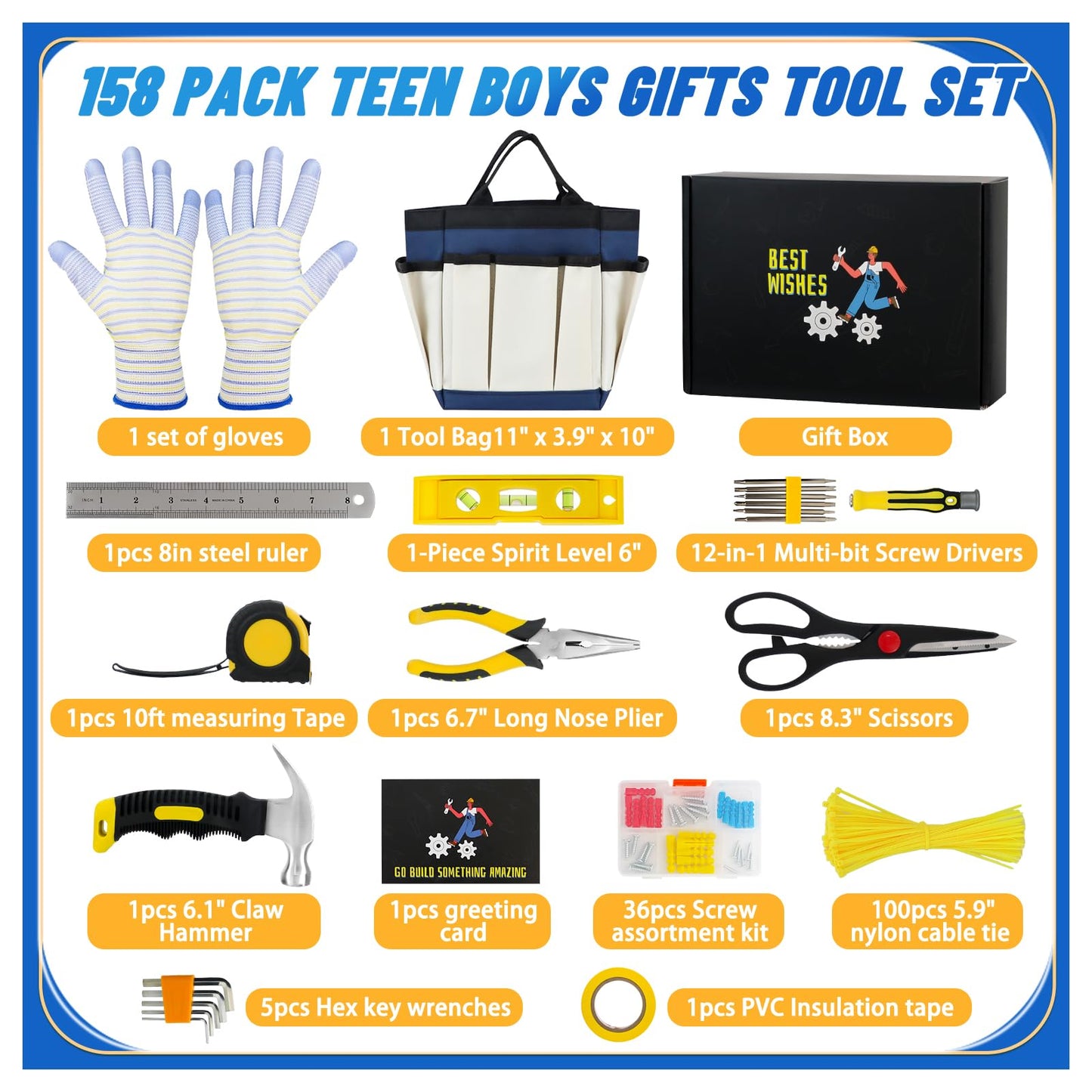 Gifts for Teen Boys, Christmas Gifts for Him 10 11 12 13 14 15 16 17 18 Year Old, Teenage Tween Boy Birthday Gifts Ideas for Son Boyfriend Husband Unique Housewarming Hand Tool Set