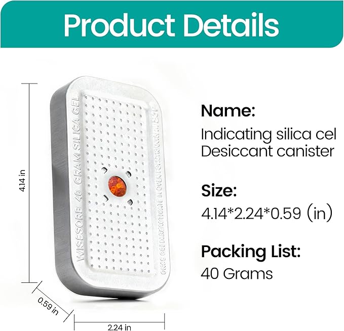 40 Gram Pack of 10 Silica Gel Canister, Gun Safe Dehumidifiers (Orange to Green), Reusable Desiccant Moisture Absorber for Car, Closet