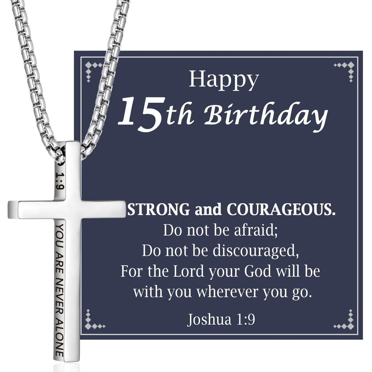 OAVOOK 15th Birthday Gifts for Teen Boys 15 Year Old Boys Cross Necklaces Christian Gifts for Son, Grandson, Nephew, Brother