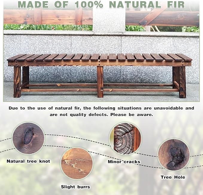 LSPYYDS Outdoor Garden Bench, 2-Person Wood Patio Bench Weatherproof Outdoor Backless Bench, Anti-Corrosion and Anti-Rust Garden Benches for Garden Lawn Porch Park Backyard (Carbonized,35.5''/90cm)