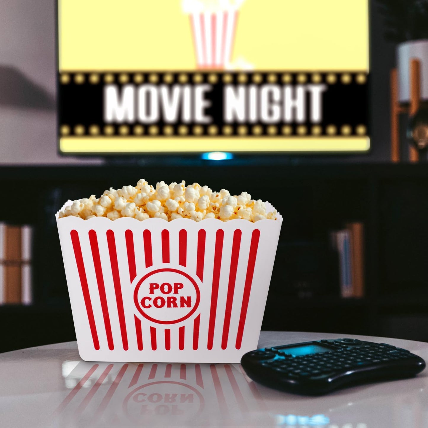 Bekith 6 Pack Plastic Popcorn Buckets Reusable, Large Popcorn Containers for Movie Night, 9" Square x 6" Tall