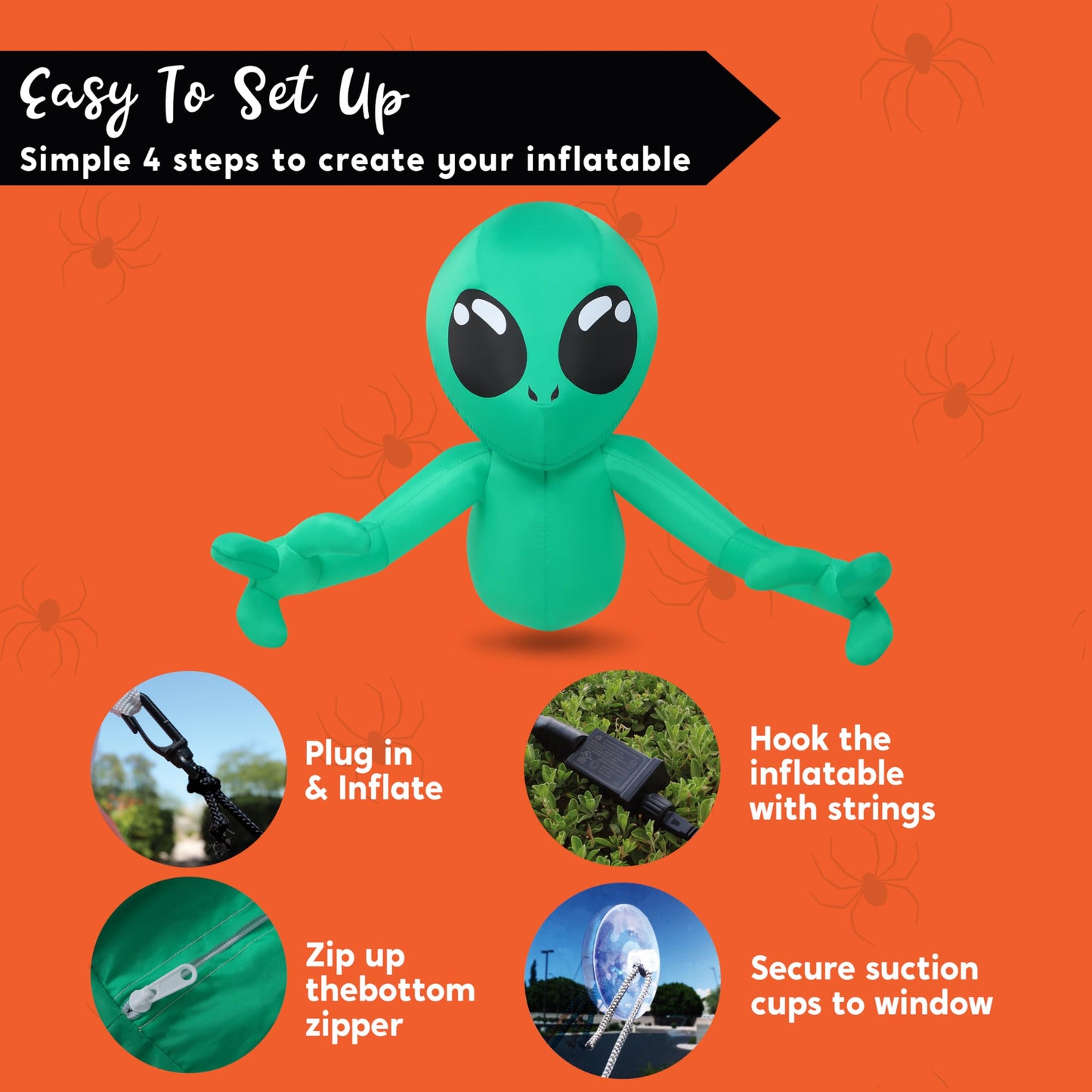 Joiedomi 4.5ft Halloween Inflatable Alien Outdoor Decoration, Blow Up Alien Window Breaker with LEDs, Halloween Window Inflatable Decor for Outdoor Yard Garden Party Lawn Decor