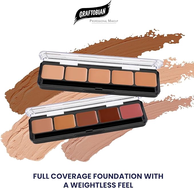 Graftobian HD Glamour Crème Foundation Palette (Neutral #3) - High Definition 5 Color Makeup Palette, Cream Based Foundation Concealer and Contour Palette, Full Coverage - Deep Neutral Skin Shades
