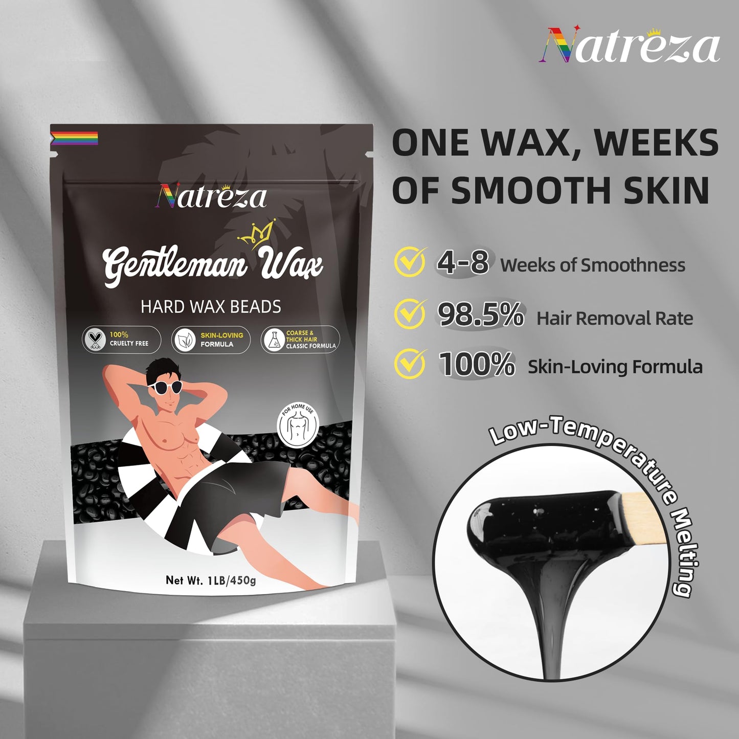 Natreza Wax Beads for Hair Removal, 1lb Hard Wax Ideal for Face, Brazilian, Bikini, Chest, Back, Body, Arms, Legs Waxing, Wax Pe