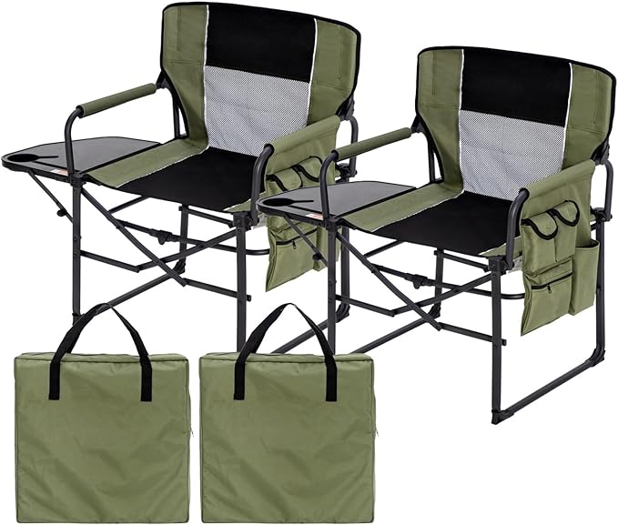 YOUGYM Wide Folding Director Chair with Table, Outdoor Camping Chair for Adults with Cup Holder Load 330 Lbs, Portable Lig...