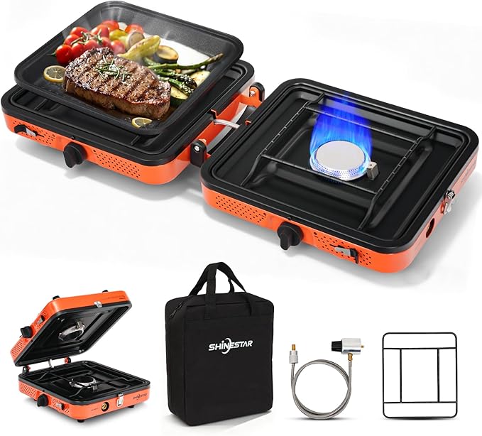 SHINESTAR Portable Camping Stove with Carrying Bag, 17000 BTU 2 Burner Propane Stove, Foldable Camp Stove for Camping, Out...