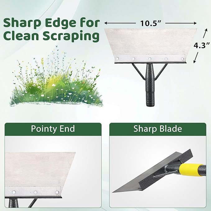 Snow Shovel Ice Scrapers, 60” Garden Flat Shovel for Driveway Snow Ice Removal, Stainless Steel Multifunctional Cleaning Shovels Chopper Floor Scraper for Outdoor Walkway Car
