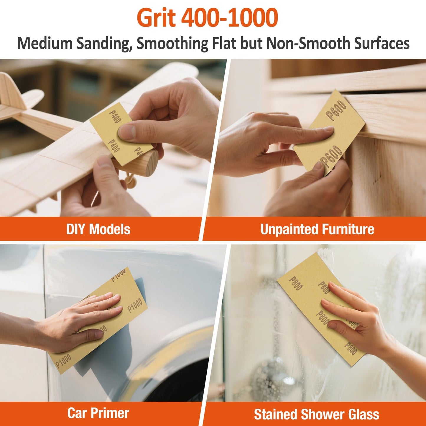 Hyietta Sand Paper Assortment, 52 Sheets Assorted Grits 120/150/180/240/320/400/600/800/1000/1500/2000/2500/3000, 4 Sheets Each, 9 x 3.6 Inches, Dry & Wet Sanding, Abrasive Sanding Sheets