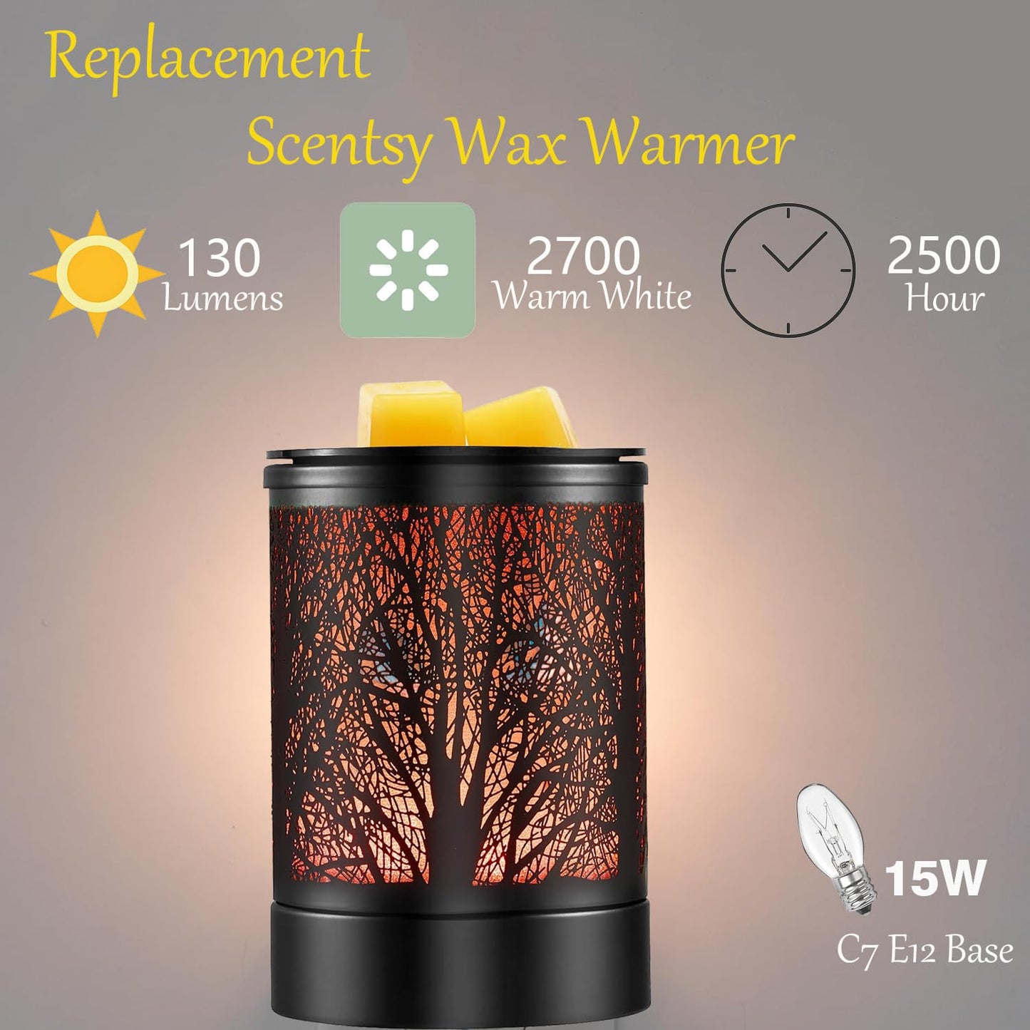 Eclolumi Salt Lamp Bulbs - 15 Watt Light Bulbs for Scentsy Wax Warmer - C7 Replacement Bulbs for Plug in Wax Diffuser- Warmwhite - Dimmable,16 Packs (Salt Lamp Bulb 15w)