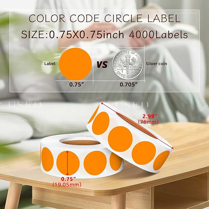 3/4 inch Round Sticker Labels,4 Rolls of 4000 Permanent Adhesive Sealing Stickers for Home,Storage, Moving and Organization(Orange)