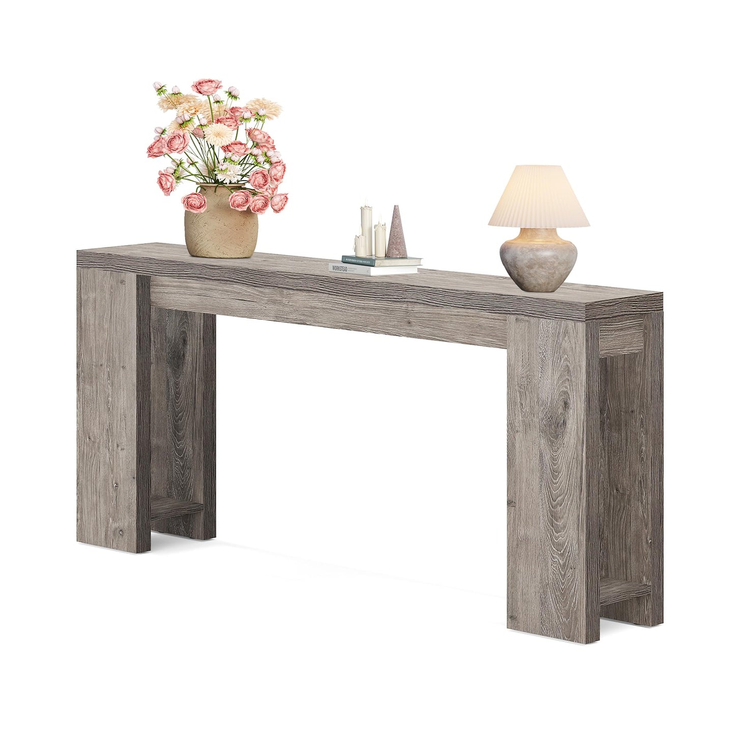 LITTLE TREE 70.9-Inch Long Entryway Table, Farmhouse Sofa Console Table for Living Room, Entryway, Hallway, Grey