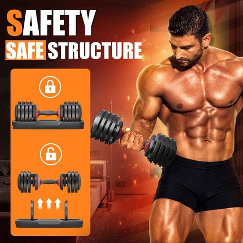 VEICK 25 lbs Adjustable Dumbbell with Anti-Slip Turning Handle, Fast Adjust Weight for Men Women, Exercise Equipment with Tray for Home Gym Full Body Workout Fitness