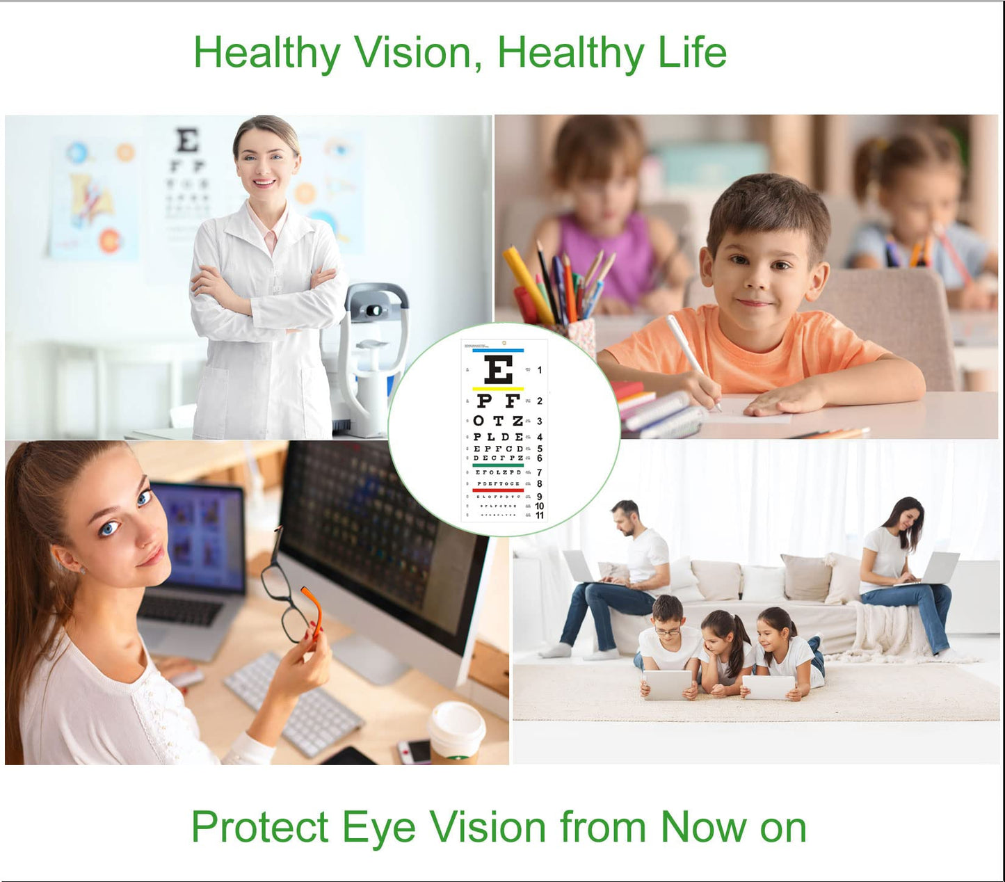 Eye Chart, Upgraded Snellen Eye Chart for Eye Exams 20 Feet, 22x11 Inches Plastic Low Vision Eye Charts Wall Chart with Metal Eyelet for Kids Gifts Wall Decoration (20 Feet Test Distance)