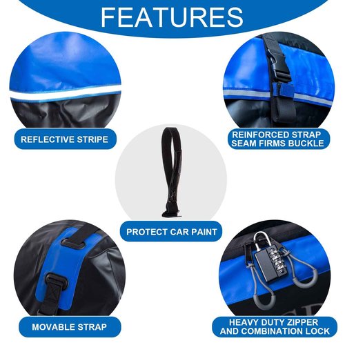 Rooftop Cargo Carrier Bag, 15 Cubic Feet Soft-Shell Waterproof Car Roof Luggage Bag for All Vehicles SUV with/Without Rails, Includes 10 Reinforced Straps + 4 Door Hooks,Storage Bag,Anti-Slip Mat,Blue