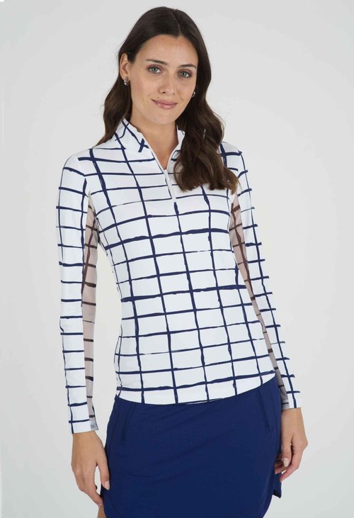 Cordova Print Long Sleeve Mock Neck Top-Cordova Print Long Sleeve Mock Neck Top-10495 White/Peri/Cordova/XL