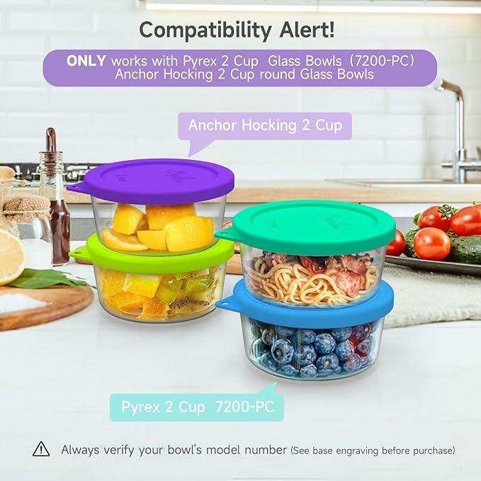 Sophico 2 Cup Round Silicone Storage Cover Lids Replacement for Pyrex 7200-PC and Anchor Hocking Glass Bowls (Container not Included) |Purple-2 Pack|