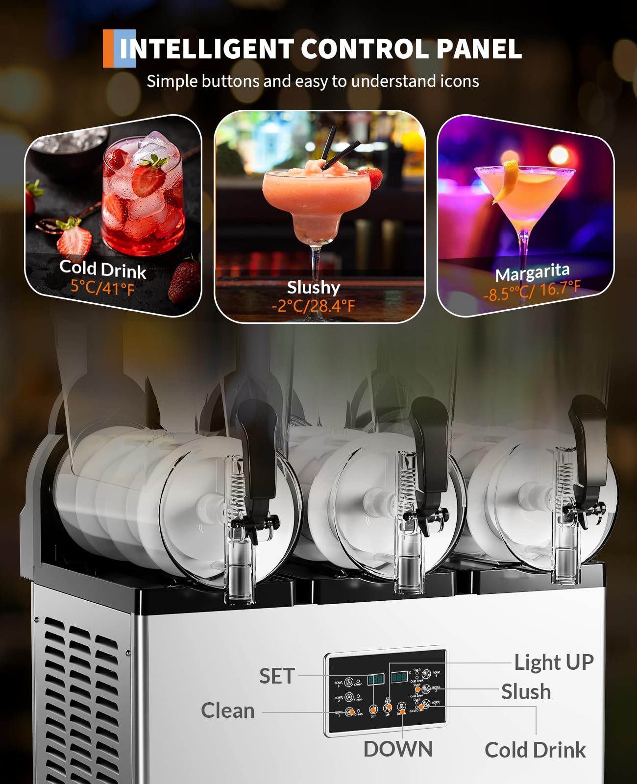 GarveeTech Commercial Slushy Machine 15Lx3, Tainless Steel Smoothie Frozen Drink Maker with Self-Cleaning Mode, 1200W Electric Large Slushie Machine for Home Party Restaurants Cafe Bars