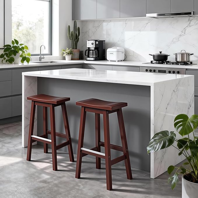 PayLessHere Bar Stools Set of 2, Saddle Stools 30 Inch Heigh, Bar Chairs Seat with Footrests and Industrial, Kitchen Counter Stools for Restaurant, Bistro Bar and Home Dining