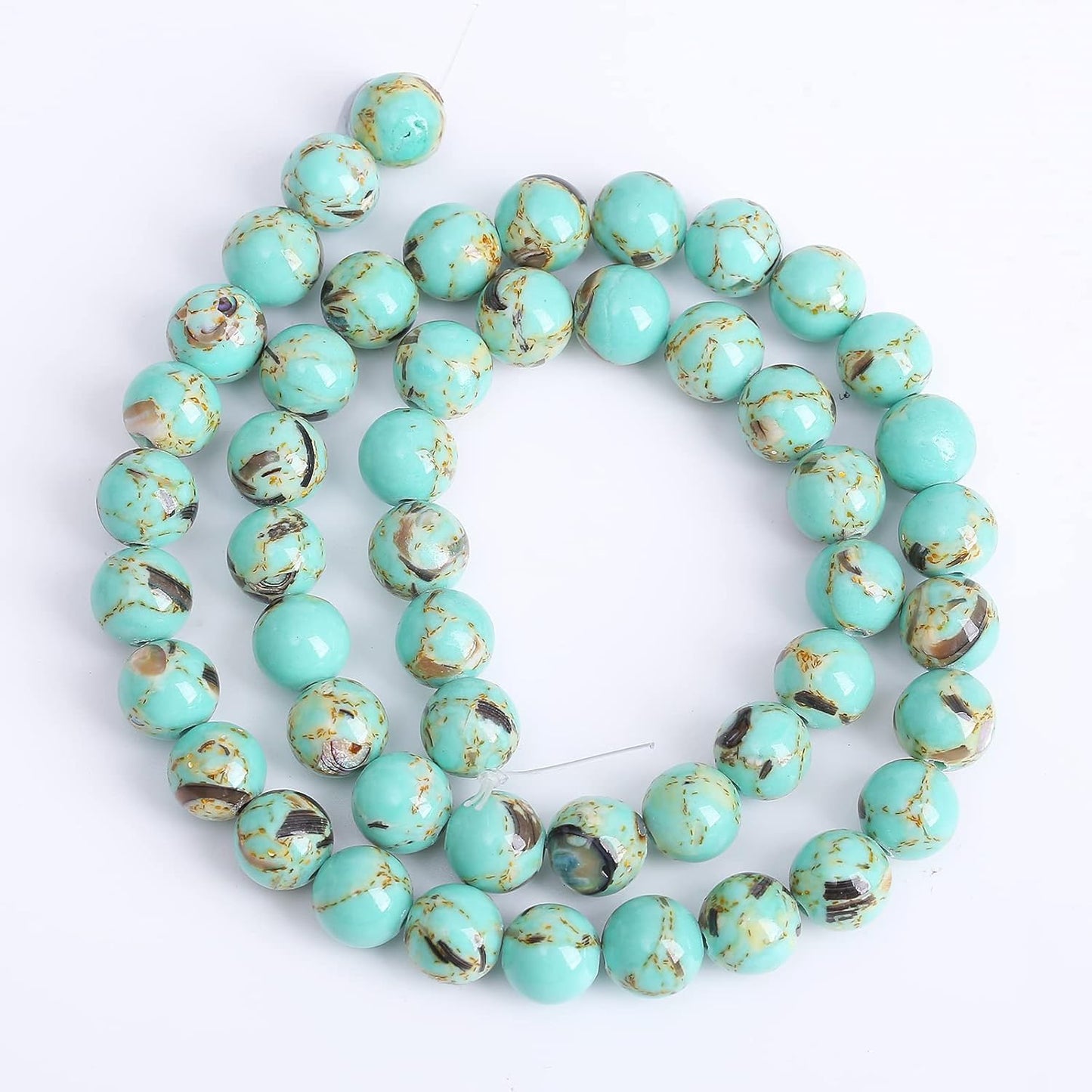 8mm 45pcs Turquoise Beads with Mother of Pearl Blue Howlite Shell Turquoises Stone Round Beads for Jewelry Making Bracelet