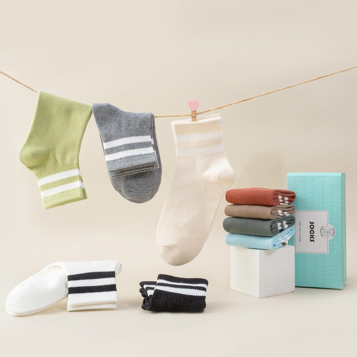 SISOSOCK Quarter Crew Cotton Socks for Women Striped Athletic Casual Breathable Socks 6-10 Pairs with Gifts Box