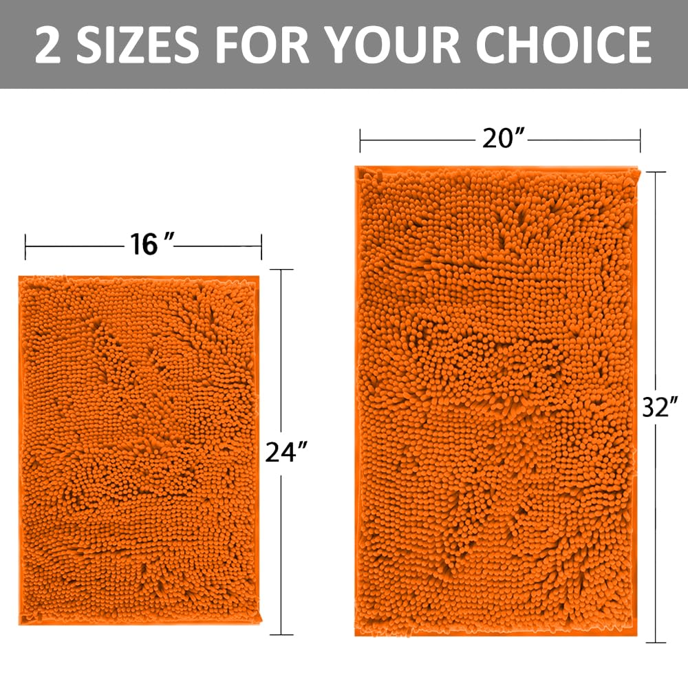 Orange Bathroom Rugs 2 Pieces Bright Orange Bath Rugs Fall Shower Rugs with Small Rug Contour Toilet Mat Absorbent Chenille Plush Bath Mats Non Slip Bath Rugs Bathroom Floor Mats Bath Mat Set