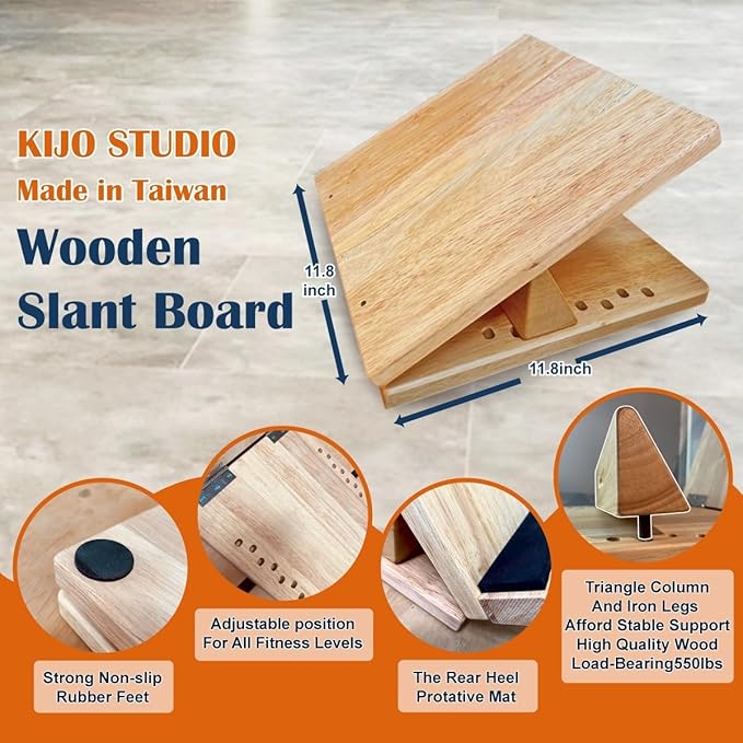 KIJO Studio Professional Wooden Calf Stretcher Slant Board 550 lbs Weight Capacity 16-Angle Adjustable Incline Calf Stretch Slant Board for Calf Stretching Exercise Squat & Physical Therapy