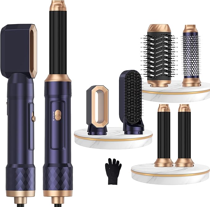6 in 1 Air Styler Magic Hair Dryer Brush, Negative Ionic Blow Dryer Brush & 3 Heat Settings, Detachable Auto Curling & Straightening Volumizing, Frizz-Free Styling, Salon to Home Use (Blue)
