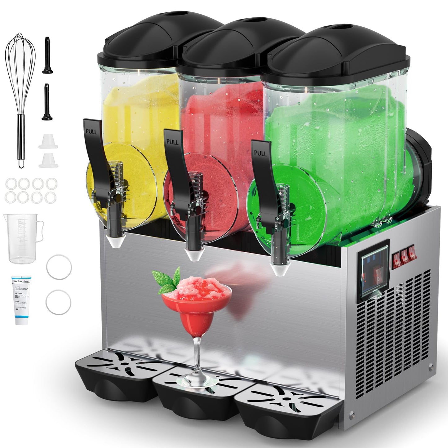 Commercial Slushy Machine 3 Bowls, 11.7 Gallons (3 * 3.9gal) Frozen Drink Machine 900W Stainless Steel Margarita Machine, Wine Slush Maker for Restaurant Bar