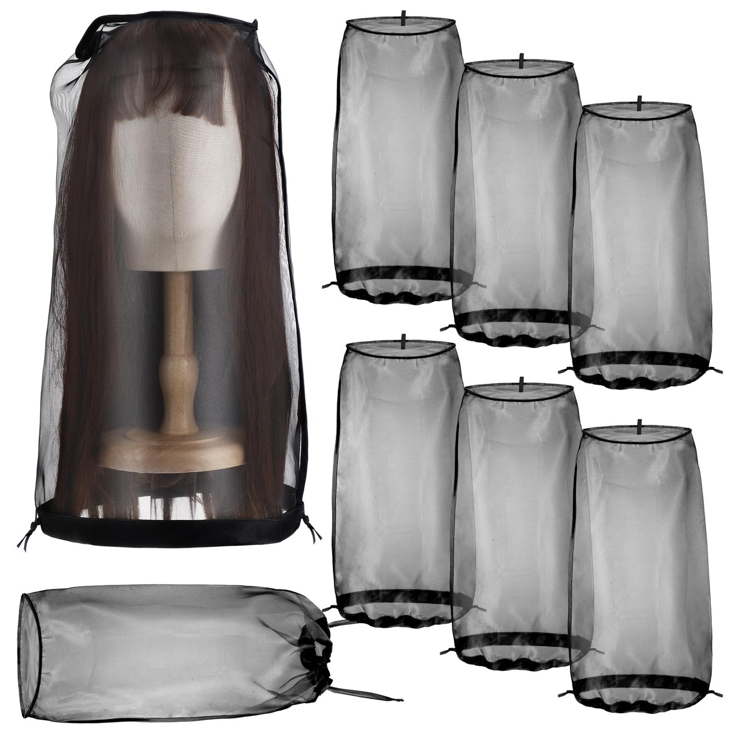 Loopeer 6 Pcs Wig Storage Bags Adjustable Wig Bag with Drawstring Portable Travel Organizer for keep from Dirt Dust(Black)