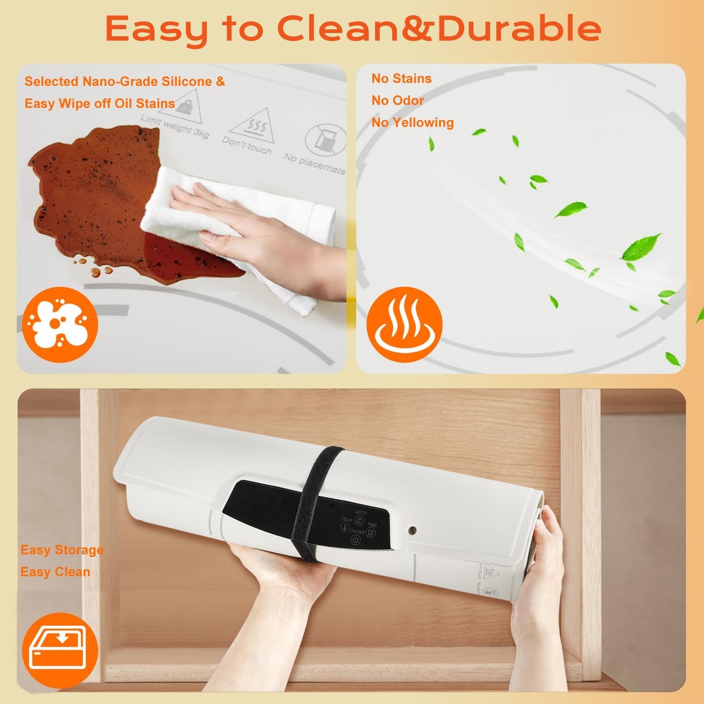 Warming Mat for Food with 9 Temperature Modes, 24"x16" Fast Heating & Foldable Food Warmer for Parties, 2-12Hr Auto Shut-Off & Child-Lock Silicone Heating Mat for Food, Holidays, Countertop, Daily Use