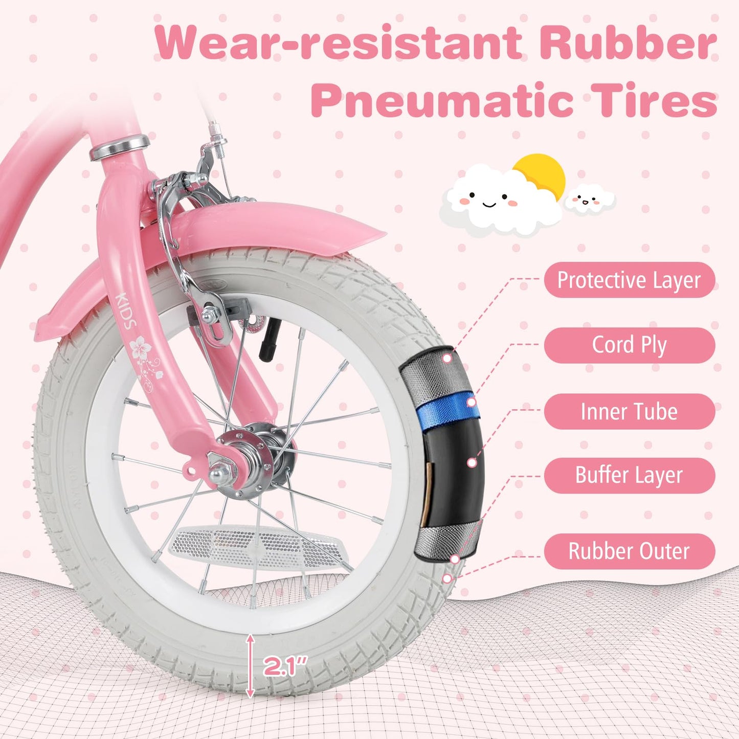 BABY JOY Kids Bike, 12 Inch Boys Girls Bike w/Adjustable Seat, Basket, Handbrake Coaster Brake, Training Wheels or Kickstand, Kids Bicycle with Multi-Color (Rose Red)