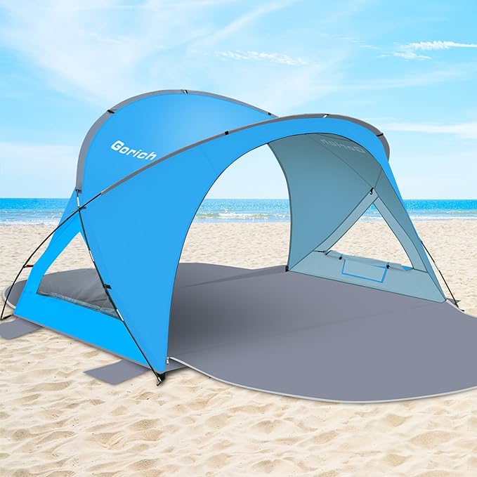 Gorich Beach Tent Sun Shelter with UPF50+ UV Protection for 3/4-5/6-7 Person, Lightweight & Portable Beach Shade Canopy wi...