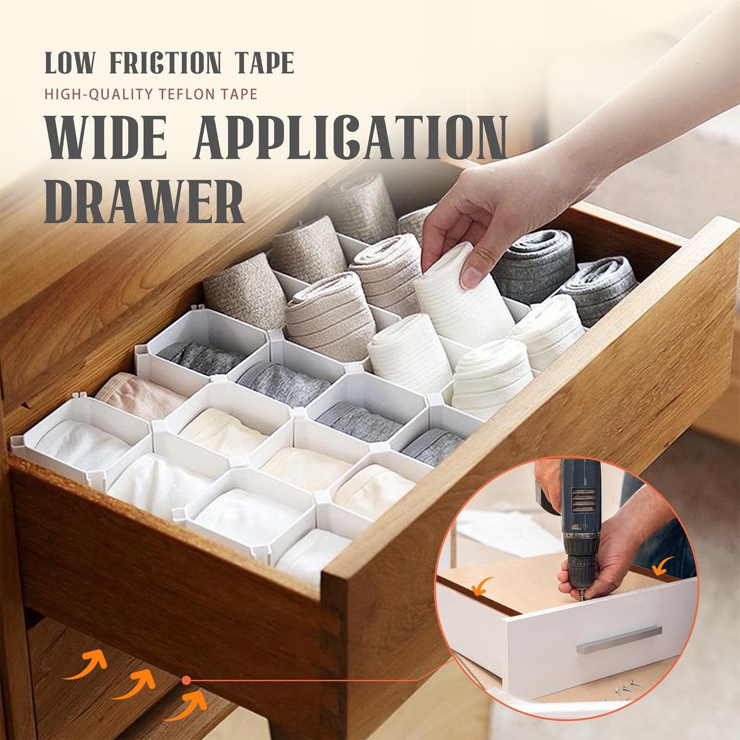 MEBMIK 2 Rolls 1/2 Inch x 33 Feet Low Friction Drawer Slide Tape - Squeak Resistant, Abrasion Resistant Surface Protection Tape for Wood, Cabinet, Curtain, Furniture,Brown
