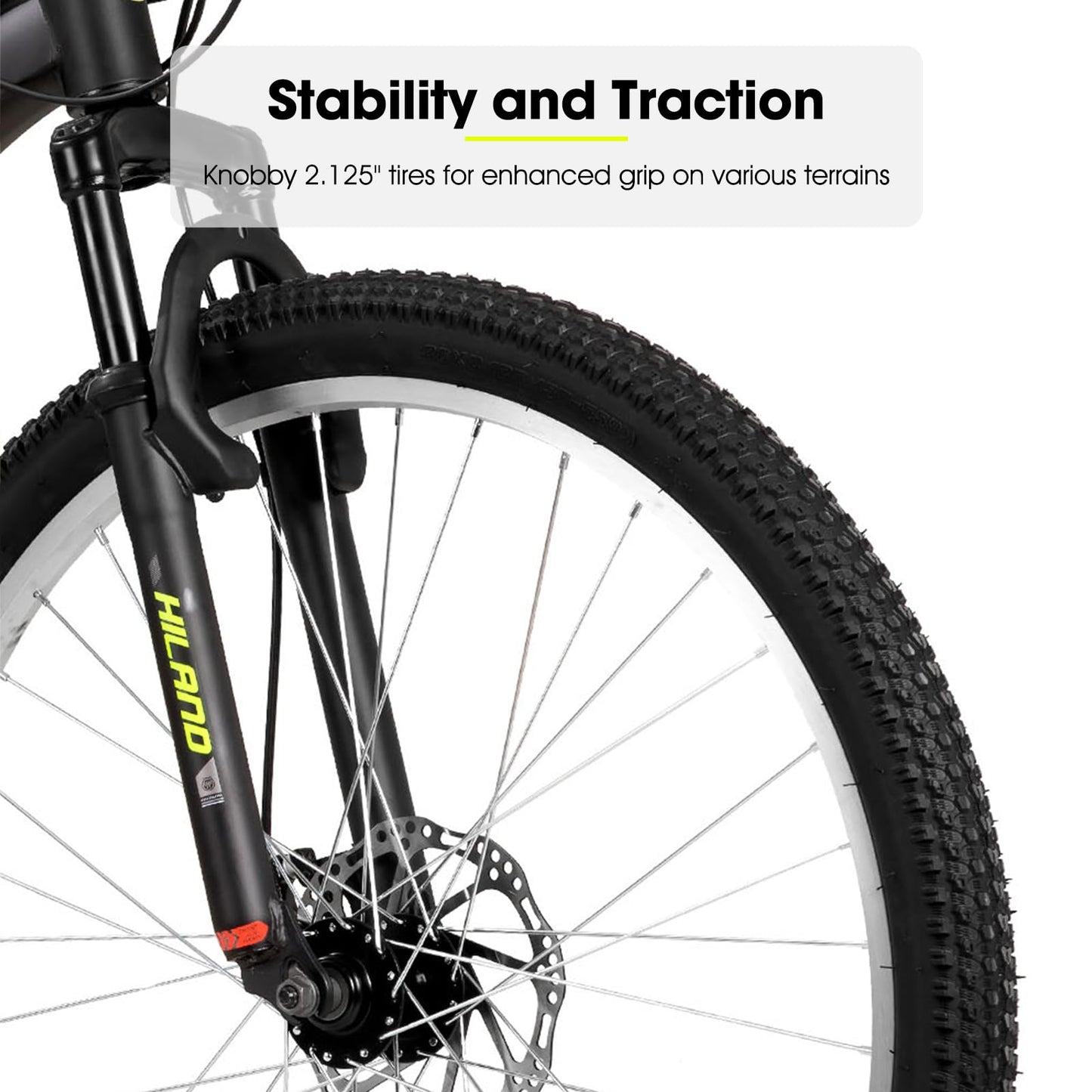 HH HILAND Mens and Womens Mountain Bike, 26 Inch 18 Speed Mountain Bicycle with Dual Disc Brake, Front Suspension Fork, High Carbon Steel Frame Urban Commuter Bike for Adults, Black Yellow