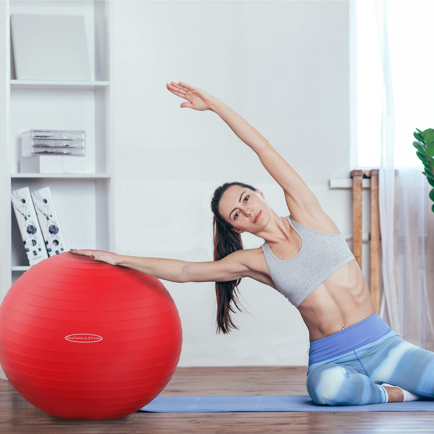Fitvids Anti-Burst Slip Resistant Exercise Ball - 18-inch, 2,000-Pound Capacity, Red