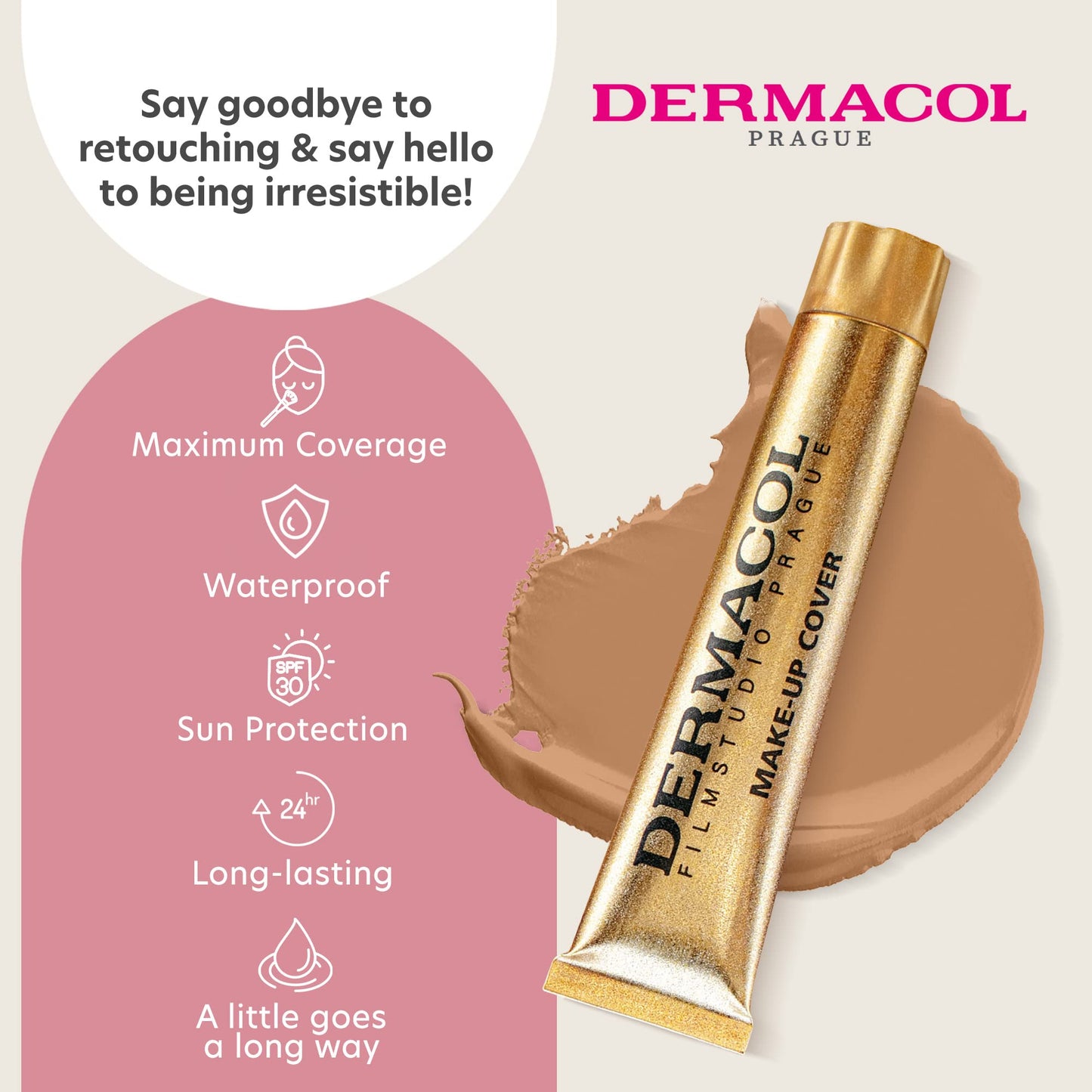 Dermacol - Full Coverage Matte Foundation with SPF 30, Waterproof Makeup Foundation for Oily Skin, Acne, & Under Eye Bags, Long-