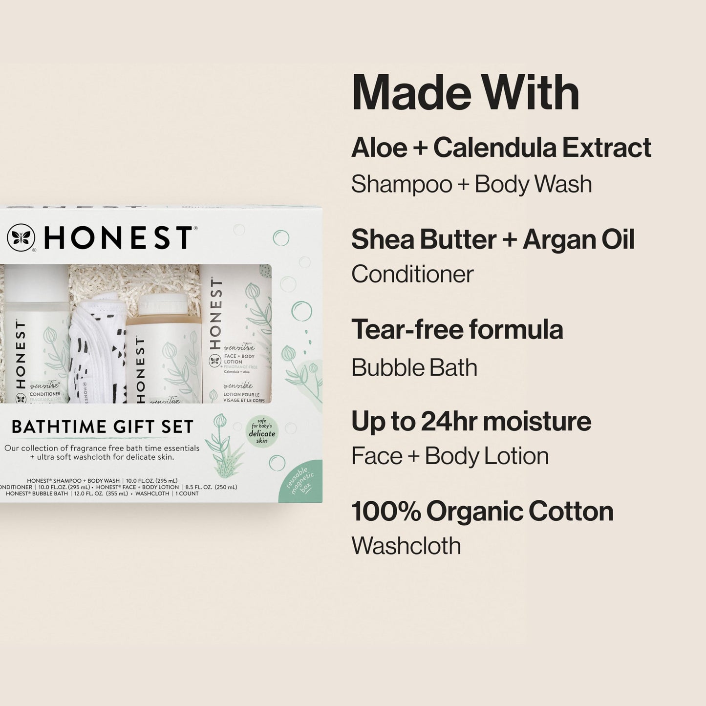 The Honest Company Fragrance Free Bathtime Gift Set | Hypoallergenic Bath Essentials for Sensitive Skin | Shampoo + Body Wash, F