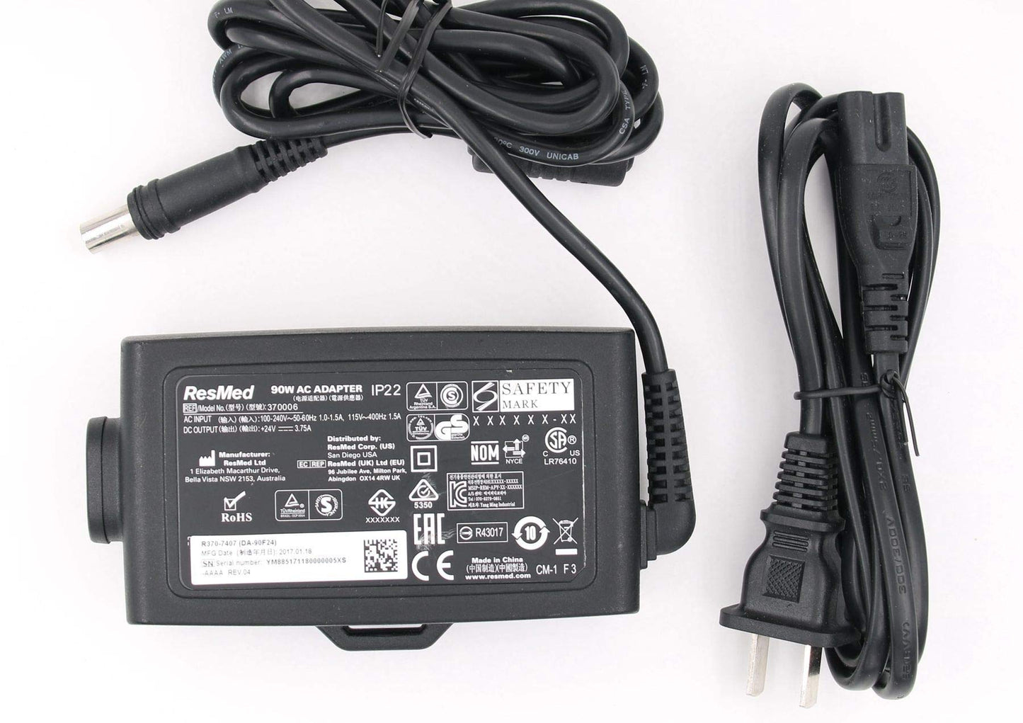 90W AC DC Adapter Charger Replacement for Resmed S10 Series, Fit for ResMed Airsense 10 Air Sense S10 AirCurve 10 Series CPAP and BiPAP Machines Power Supply Cord