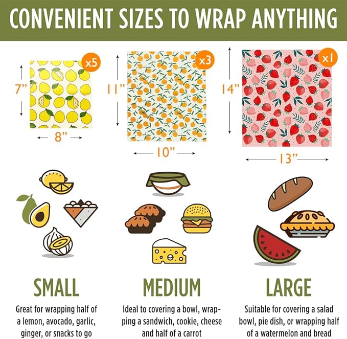 Beeswax Reusable Food Wraps for Bread & Sandwiches – Organic Cotton, Beeswax & Pine Resin Reusable Food Wrap with Multi-function brush– Eco-Friendly Kitchen Storage