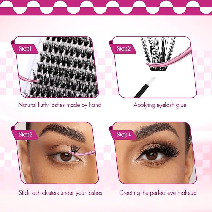 Lash Clusters 80D 255pcs 10-18mm Mixed Tray 3D Effect Fluffy Cluster Lashes D Curl Wispy Individual Lashes False Mink Eyelashes DIY Flat Lash Extension Individual Lashes Cluster (80D-0.07-D,10-18mm)