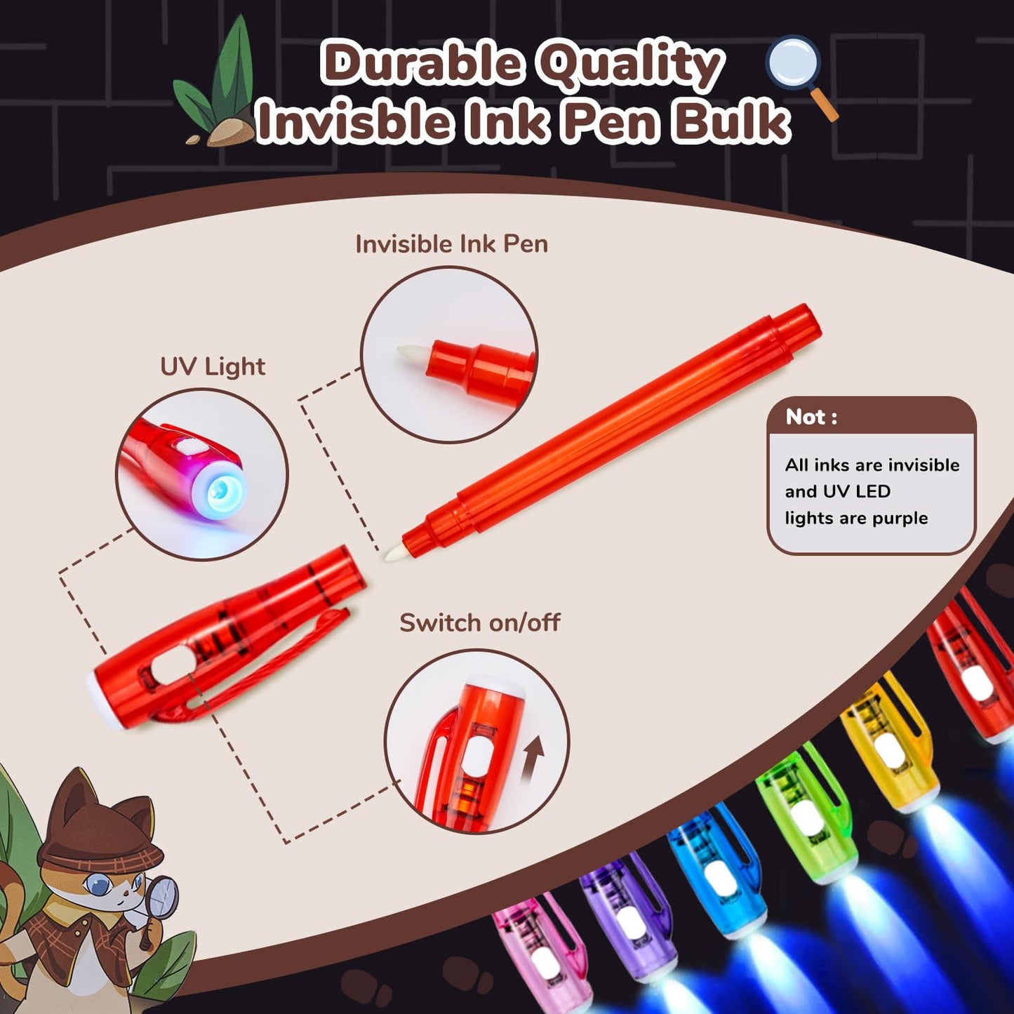 JoyCat 24 Pcs Invisible Ink Pens with UV Light for Kid, Valentines Spy Pen Party Favors for Kids 4-8 8-12,Goodie Bags Stuffers for Boys Girls